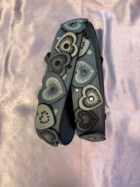 Coach Heart Embellished Leather Bag Strap in Slate Blue and Light Blue